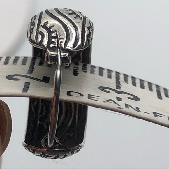 Vtg Sterling Engraved Sun & Waves Design Chunky Hoop Earrings .7” / 7mm Width - Picture 6 of 6